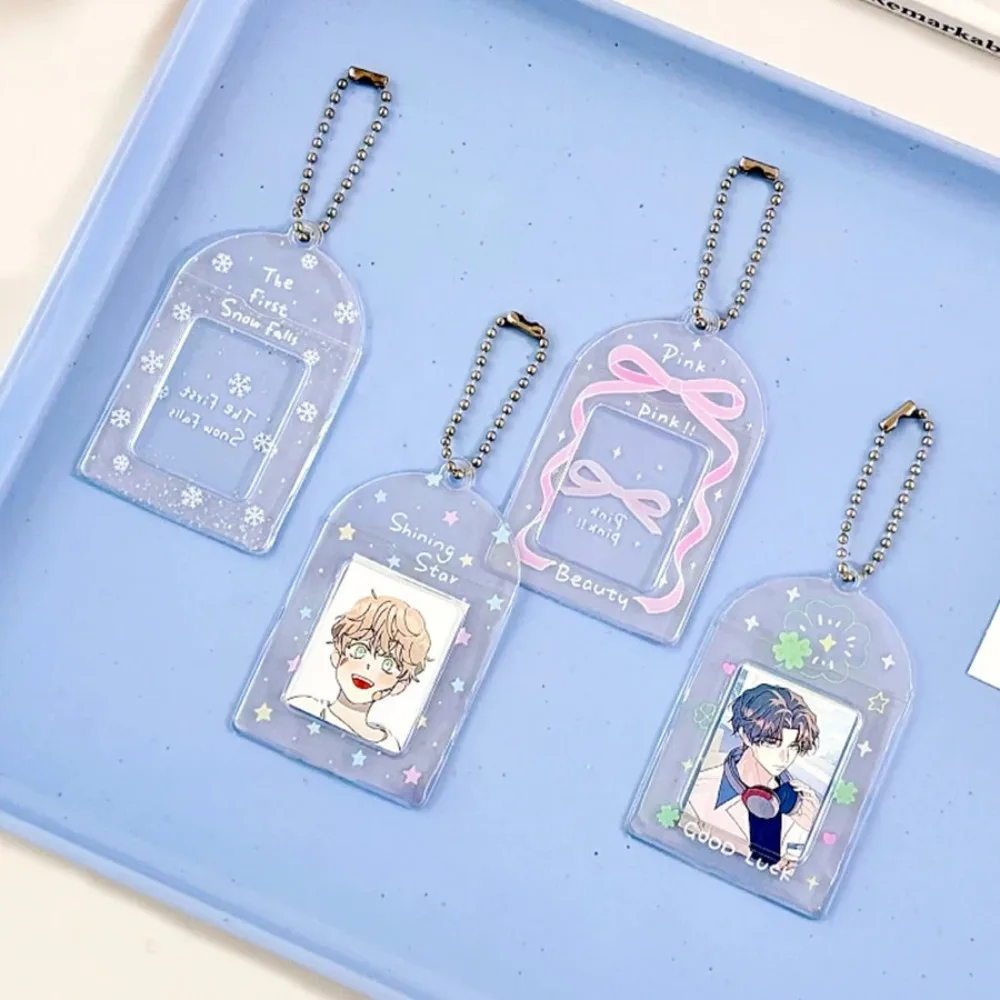 

New Glitter Bow Star Card Sleeve PVC Small 2 Inch/1 Inch Card Holder with Keychain ID Storage Sleeve