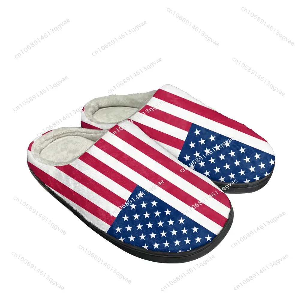 

USA Flag Home Cotton Custom Slippers Mens Womens Sandals American Prode Plush Bedroom Casual Keep Warm Shoes Thermal Slipper