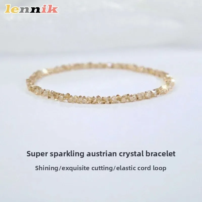 Ultradünnes Österreichisches Blaues Kristall-Armband Rosa Champagner Elastisches Seil-Design Leichter Luxus Minimalistisches Reines Damen-Perlenarmband