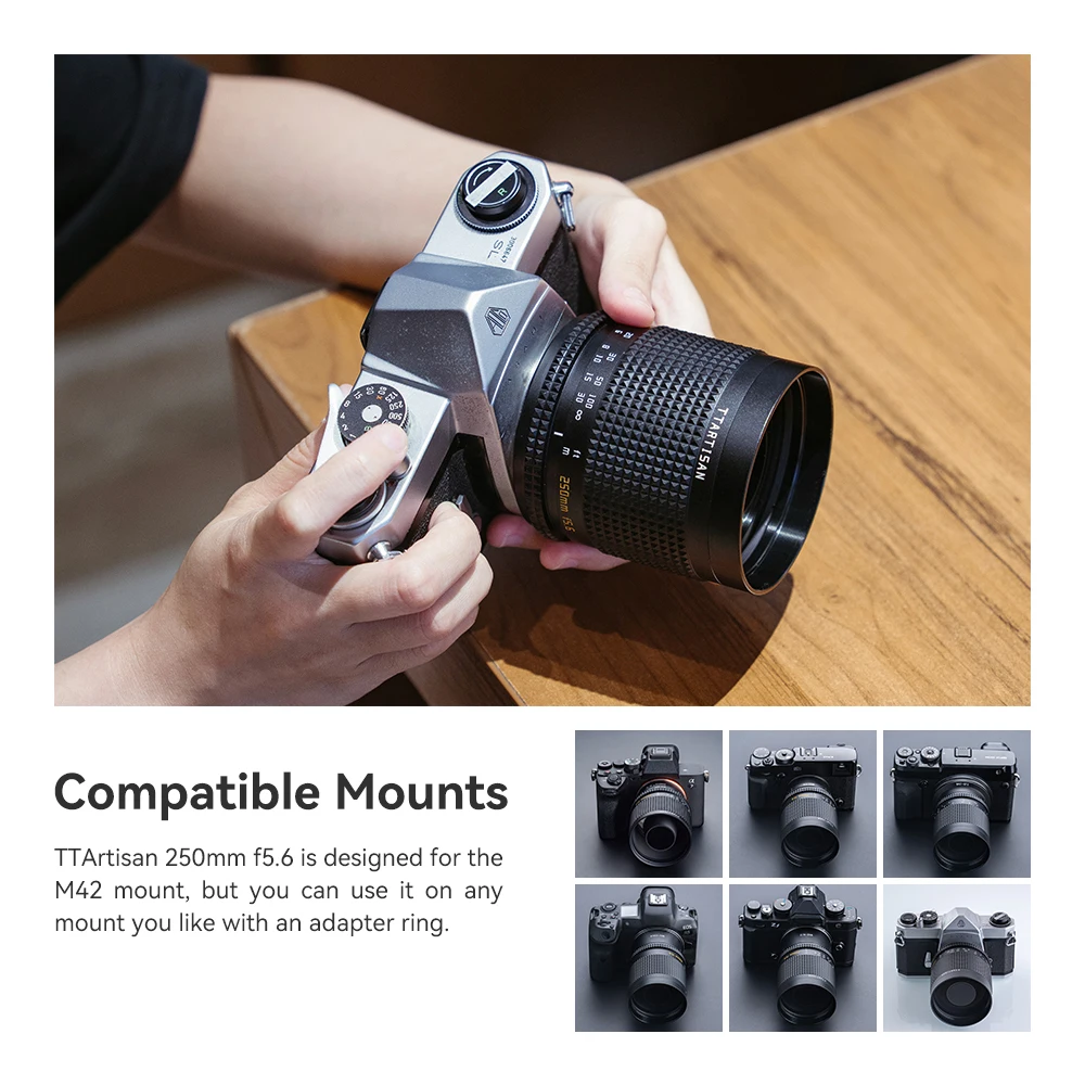 عدسة تركيز يدوية بإطار كامل TTAartisan 250 مم F5.6 Reflex M42 مع دونات خوخه للكاميرا بدون مرآة M42 Mount