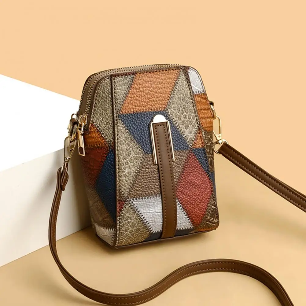 Lady Commute Shoulder Bag Geometric Patchwork Colorblock Women's Shoulder Bag Vintage Style Double Layers Detachable for Commute