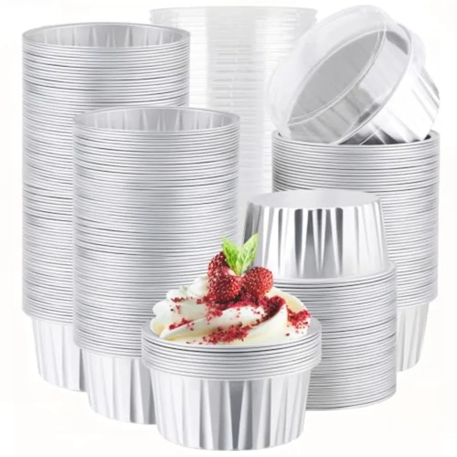 

Формочки для кексов и десертов из фольги, 400 шт., 5 унций, одноразовые, с крышками, для выпечки, крема, пирожных