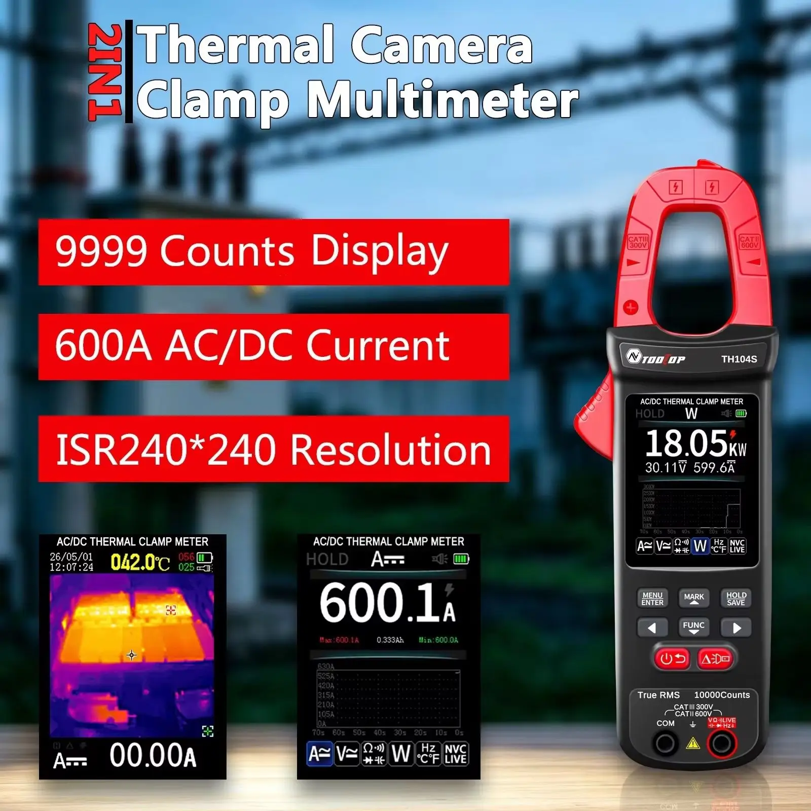 TOOLTOP TH104S Infrared Thermal Imaging Clamp Multimeter ISR240*240 Resolution 600A AC DC Detector Trend Record Image Capture