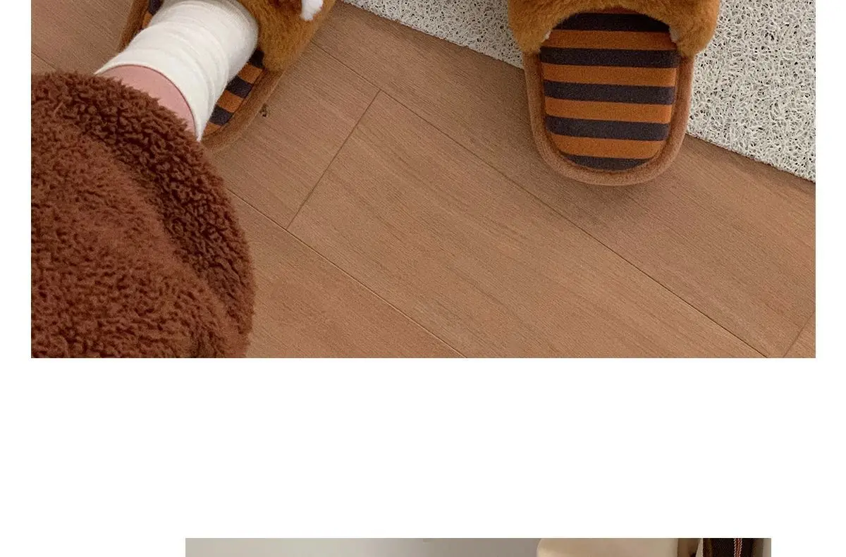 Niedliche braune Waschbär-Hausschuhe für Damen und Herren, große Größen, Tierfell-Slipper, flauschige Hausschuhe für Paare. – Detail 16