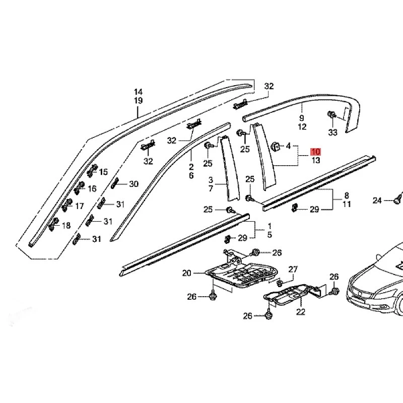 Suitable for 2008- Ho nd aA cc or dS po rt ag e Exterior panel of rear door window frame Door pillar exterior panel