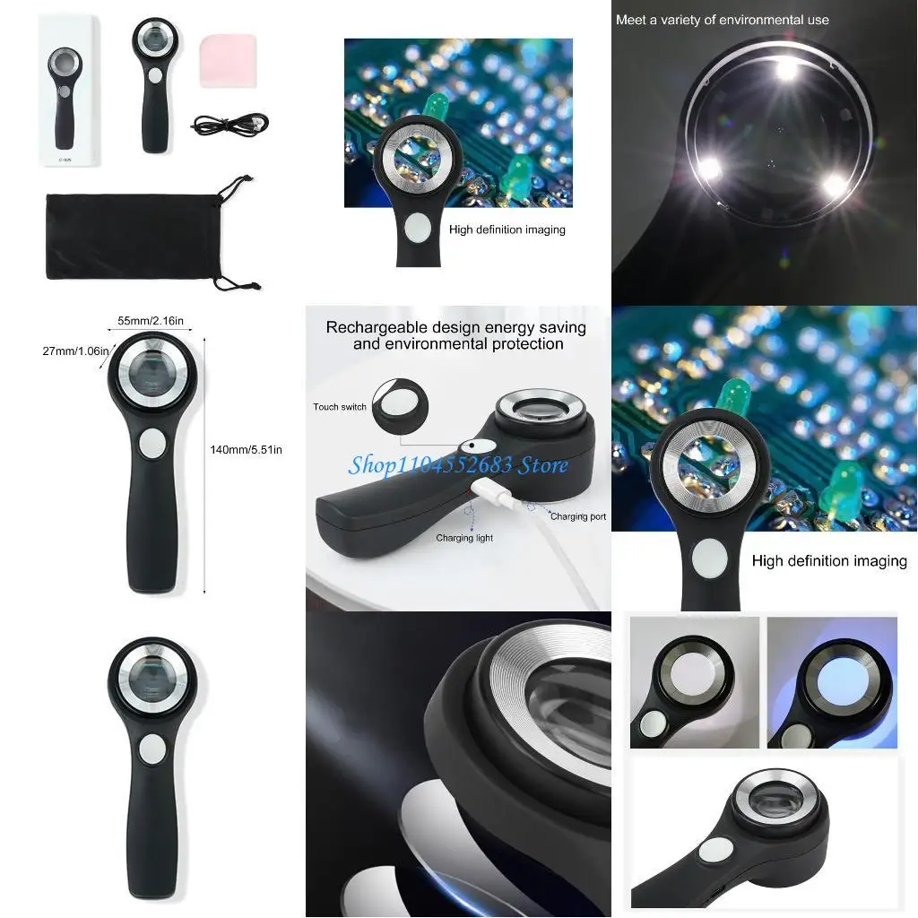 

Y6GD 40X Glass Rechargeable Magnifier with Light Brightness Adjustable