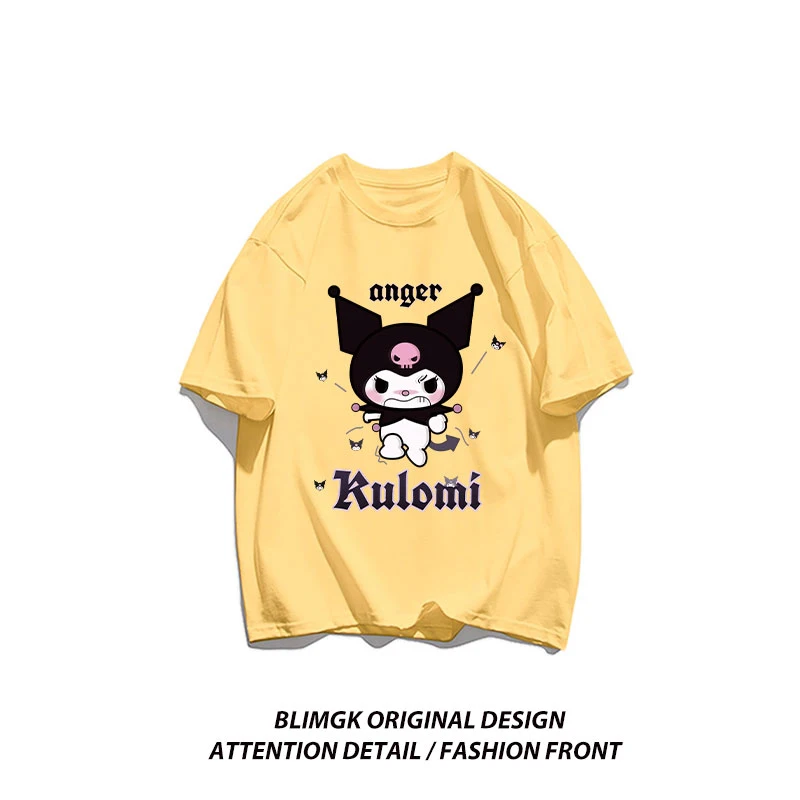 New Kuromi Cartoon Anger Woman T Shirt Sanrio Aesthetic Tee Clothing Letter Youth T-Shirts Personality Harajuku Short Sleeved