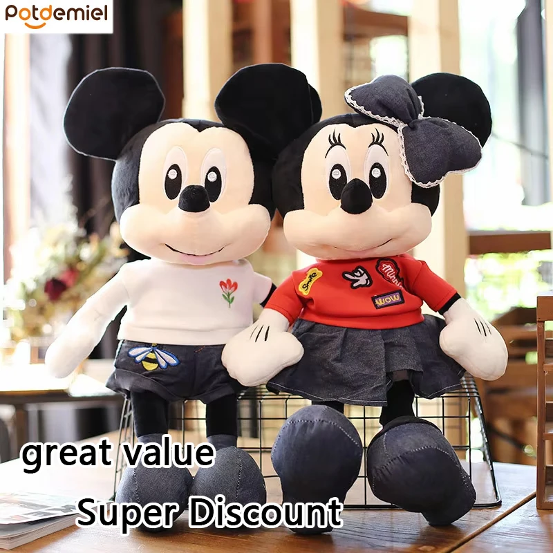 

New Styles Cartoon Mickey Mouse Jeans Plush Toys Soft cute Minnie Mickey Anime Hug Pillow Plush Dolls For Friends Birthday Gifts