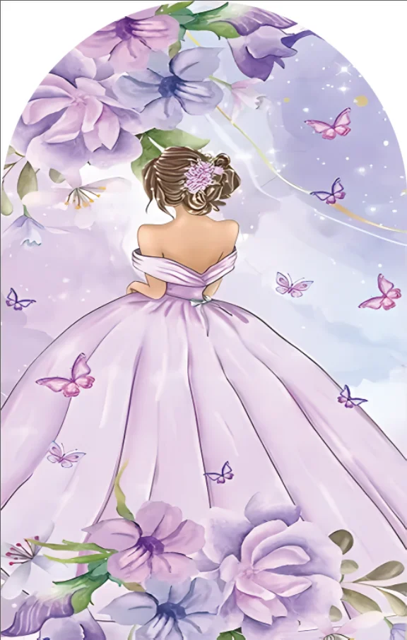 Mehofond الأميرة 15th عيد ميلاد قوس خلفية Quinceañera فستان أرجواني خلفية الظل زهرة فراشة ديكور صور الدعامة