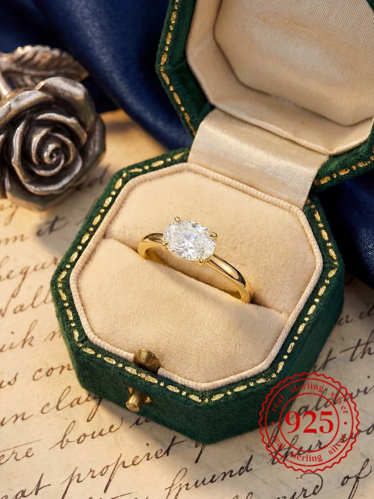 Women's 925 Sterling Silver Oval Zircon Ring