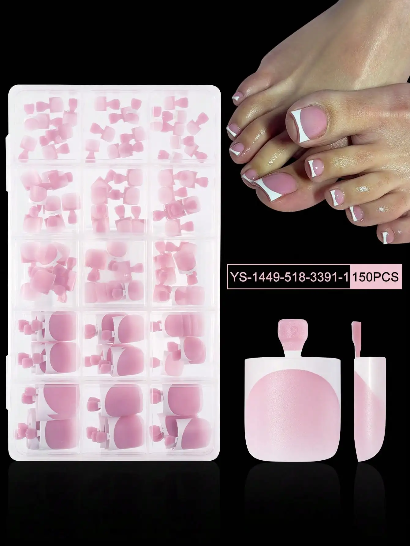 

150Pcs/Box Pink Square French Tips Toe Press On Nails, Pre-Designed Soft Gel Thick False Toenail Extensions. Acrylic Full Cover Fake Toenails. Nail Supplies.