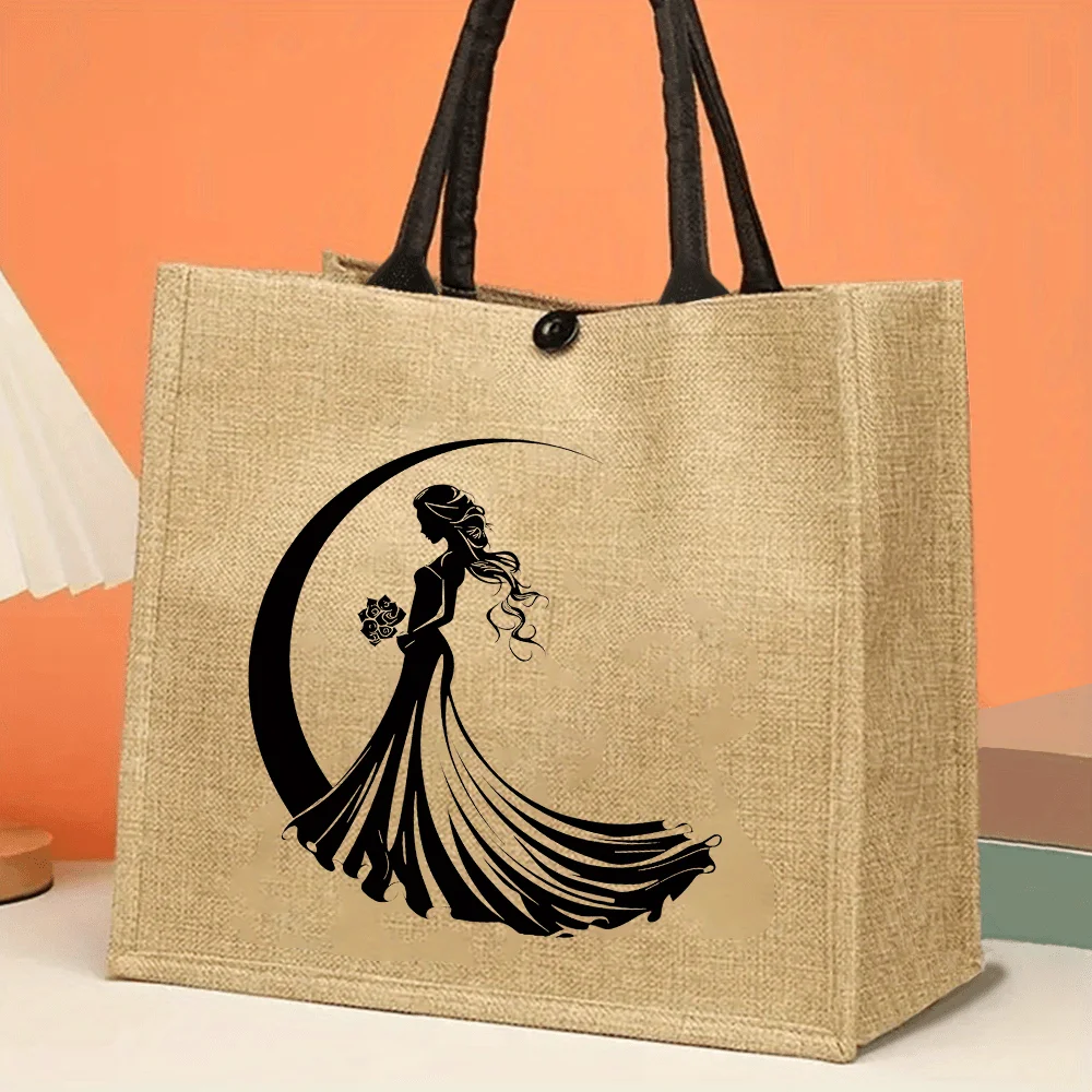 

Vintage Wedding Jute Tote Bag Wedding Tote Bag Gift for Bride to Be Neutral Gift the Bride Printed Handbag Large Capacity