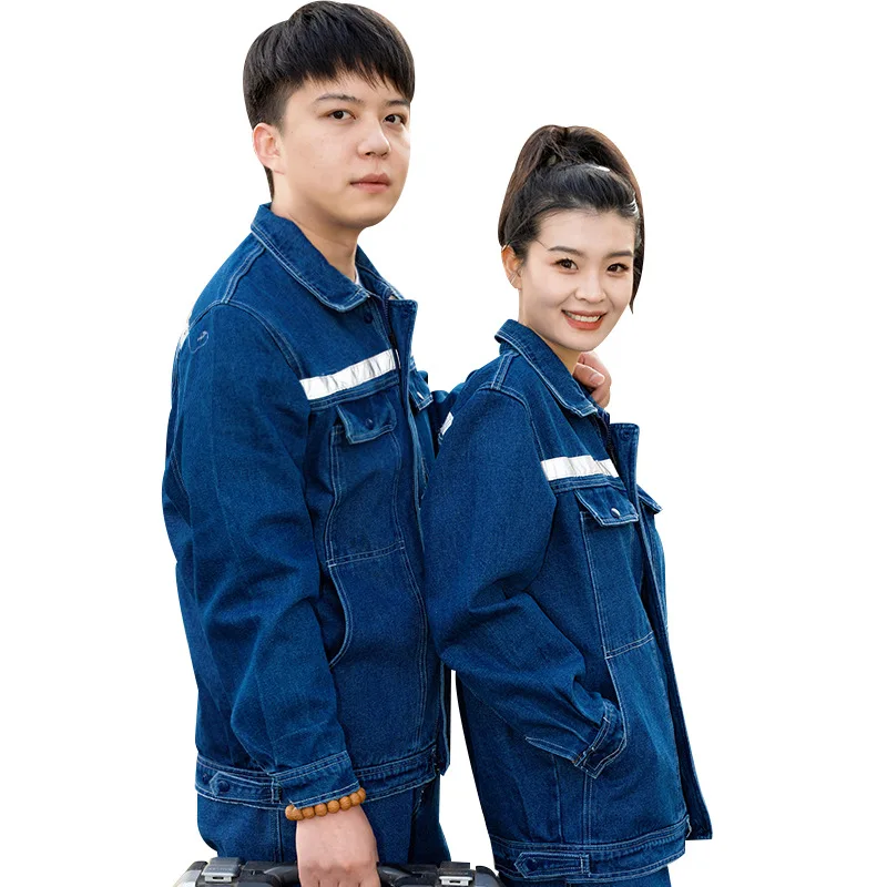 Labor Protection Clothes Set Denim Overalls Pure Cotton Electric Welding Clothes Reflective Strip Overalls Set