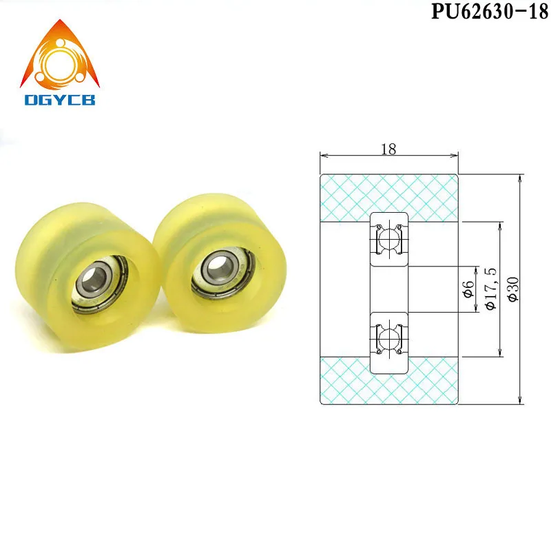 1pcs OD 24 mm PU Flat Type Coated Wheels 6x24x8 mm PU62624-8 Polyurethane Soft Rubber Mechanical Automation Bearing Guide Wheel