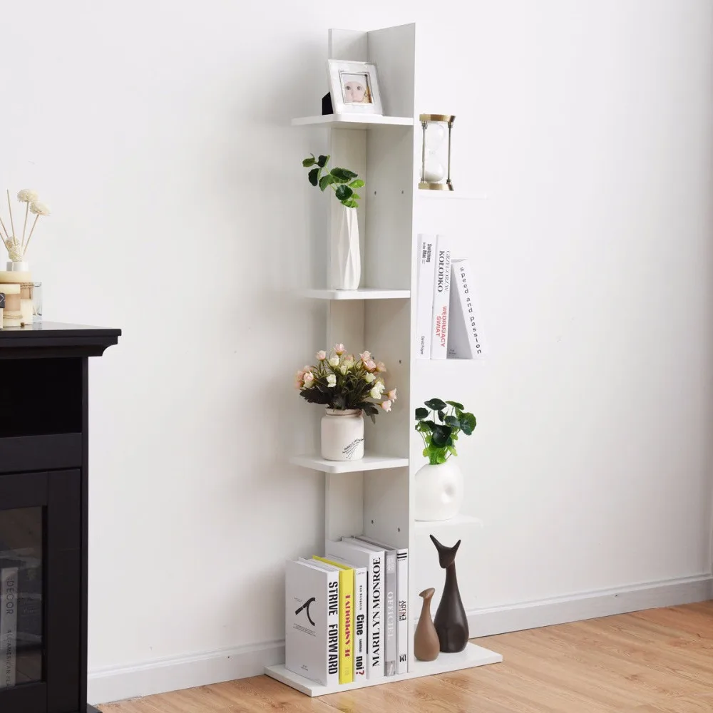 Giantex Open Concept Bookcase Plant Display Shelf Rack Storage Holder Wooden White Living Room Furniture