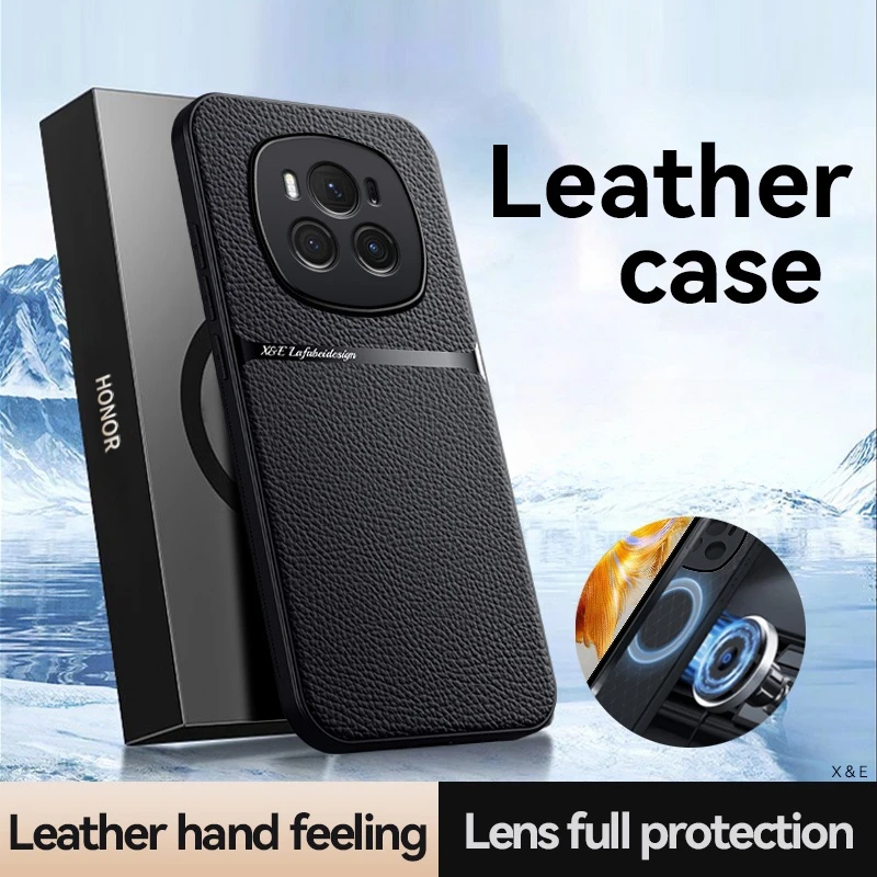 For Honor Magic6 Pro Case Magnetic Car Holder Leather Phone Case For Honor Magic 6 Pro 6Pro Soft Silicone Shockproof Back Cover