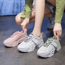 2024 Women's Breathable Mesh Platform Sneakers Casual Vulcanized Shoes Flat Shoes Spring Lace Up Ladies Blue Tennis Footwear