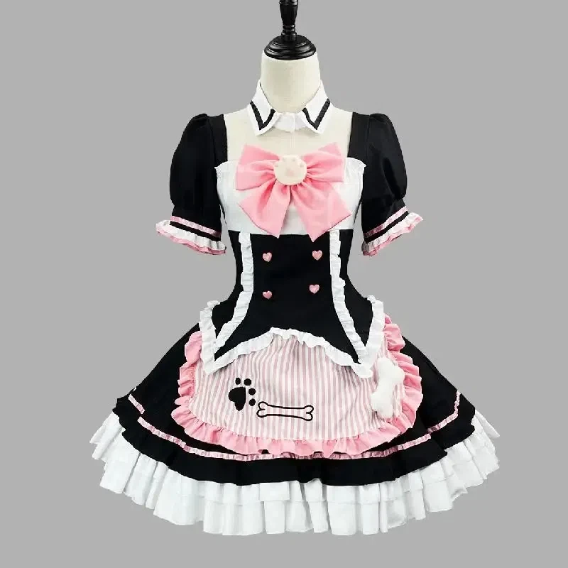 

2025 Vintage Anime Lolita Medieval Girdling Dress Maid Cosplay Costume Bow Short Sleevd Mini Lolita Carnival Wear
