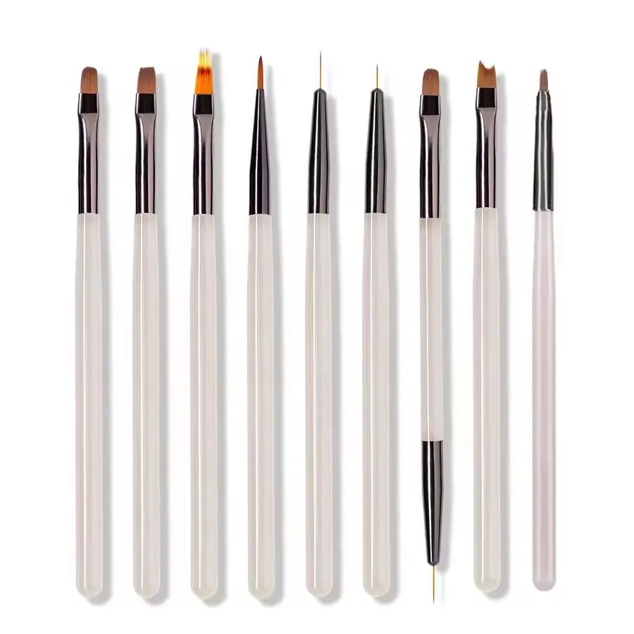 9Pcs UV Gel Acrylic Nail Brush Set, Nail Tips Extension Nail Brushes 3D Carving Manicure Salon Tools