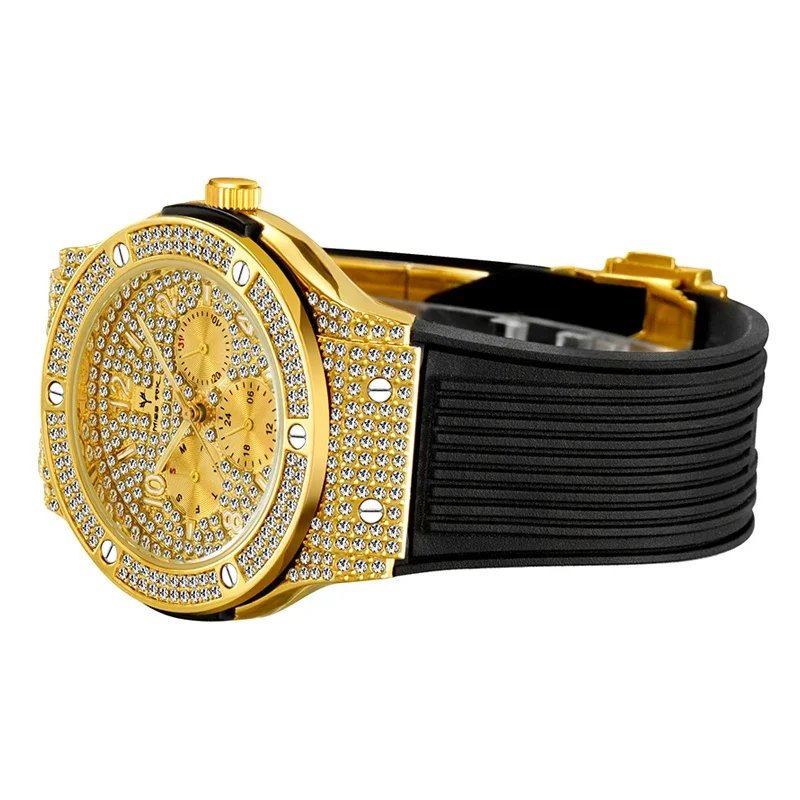 Orologio da uomo in oro di lusso Hip Hop ICED Out orologi da uomo orologio da polso al quarzo uomo impermeabile militare Relogio Masculino Sport