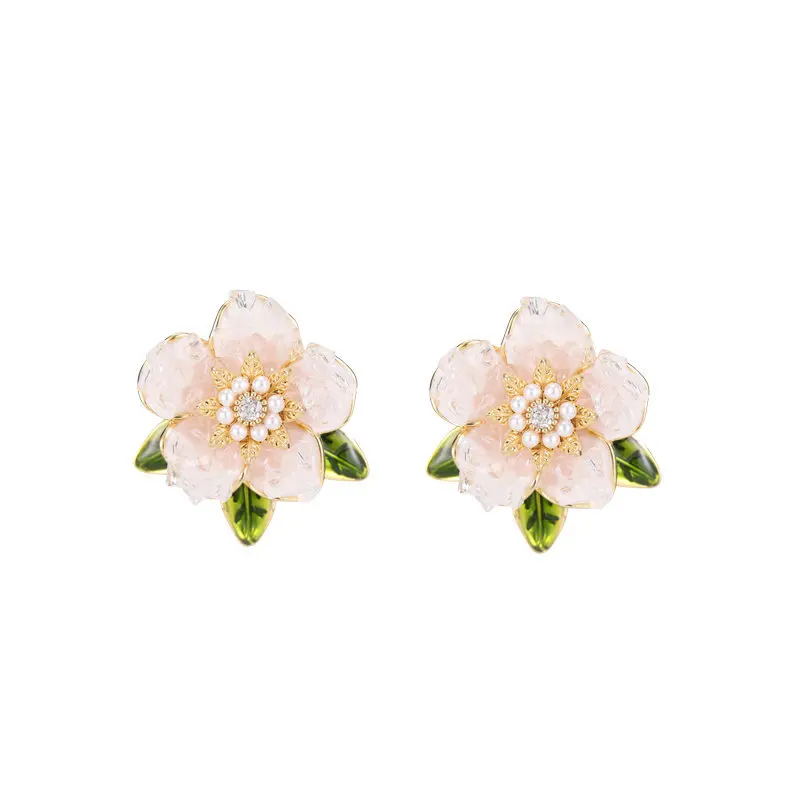 Deliciated Purple Crystal Camellia Flower Stud Earrings for Daily Wear image 5