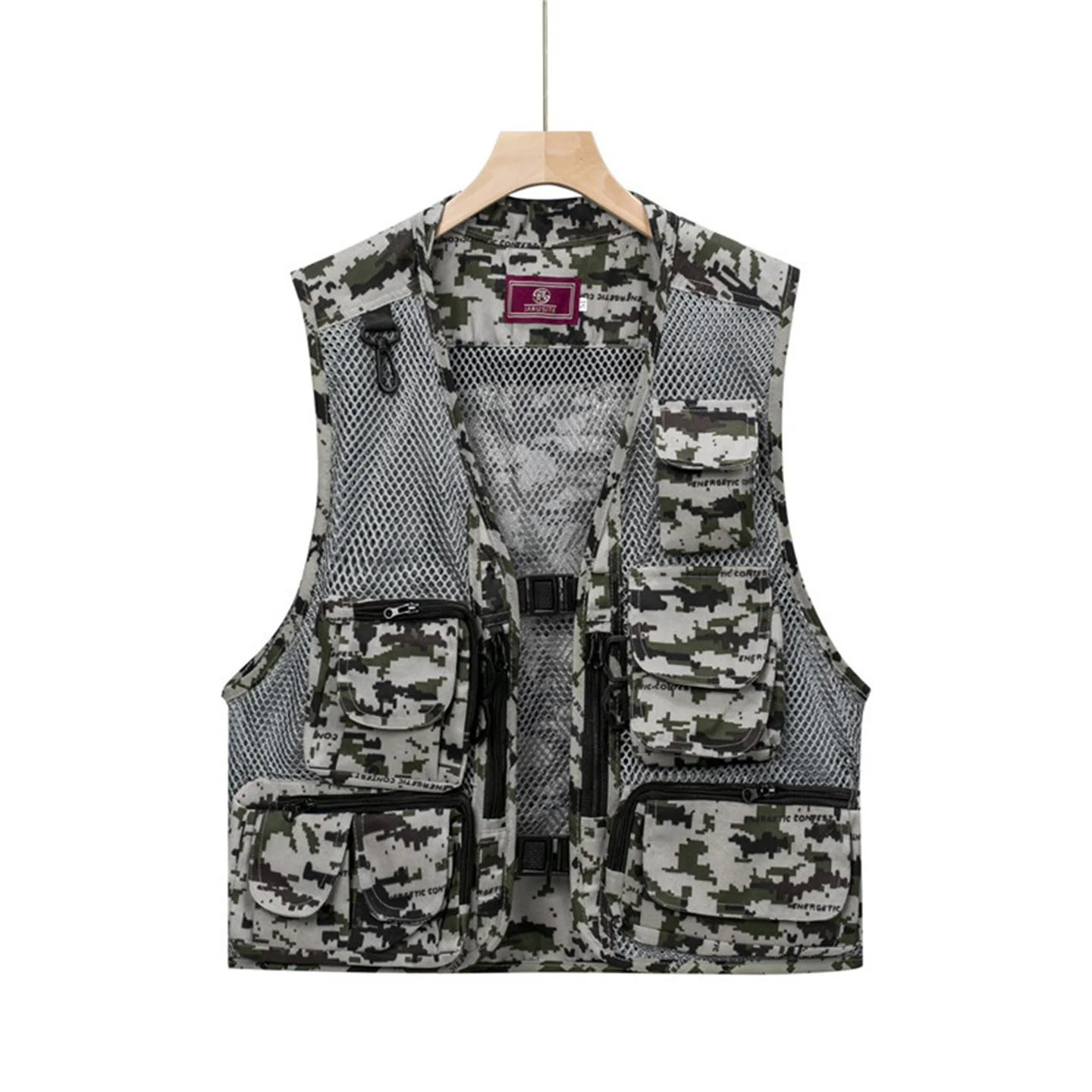 Chaleco de caza de camuflaje para hombre, camiseta sin mangas de malla transpirable con múltiples bolsillos, chaleco de pesca al aire libre, Verano