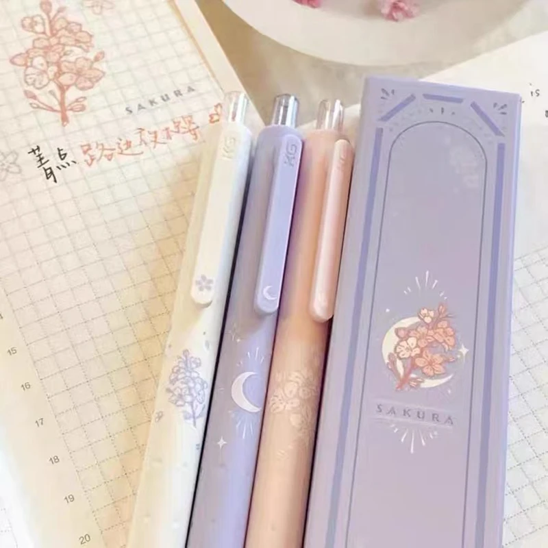 3pcs Cherry Blossom 0.5mm Gel Pens Press Neutral Pens Cute Ballpoint Pen Japanese Stationery Writing Tool School Office Supplies