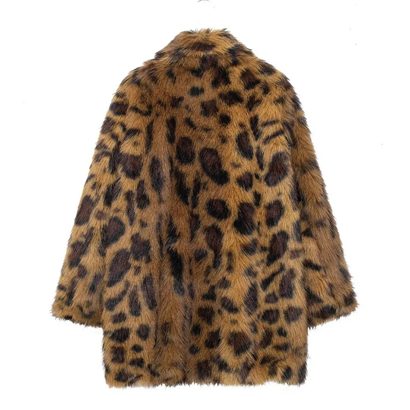 Willshela Women Fashion Faux Fur Printed Hidden Breasted Coats Vintage Lapel Neck Long Sleeves Female Chic Lady Outfits