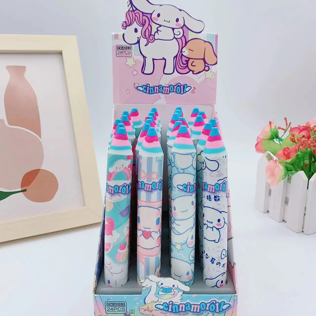 24pcs Cartoon Cute Sanrio My Melody Cinnamoroll Eraser Pen Shape Eraser Student Stationery Children's Stationery