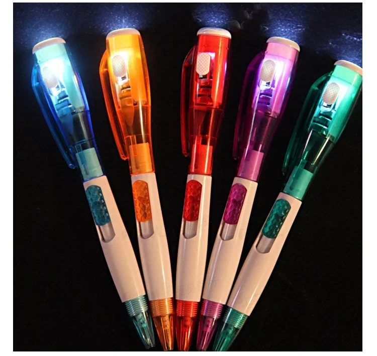 4pcs Funny Stationary Toy for Children Ballpoint Ball Point Pen Led Flashlight Torch