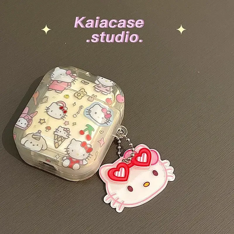 Caso de ouvido sem fio Bluetooth para crianças, brinquedos bonitos dos desenhos animados, coração feminino, Hello Kitty Airpods Pro 1, 2, Sanrio, Kawaii Anime Apple