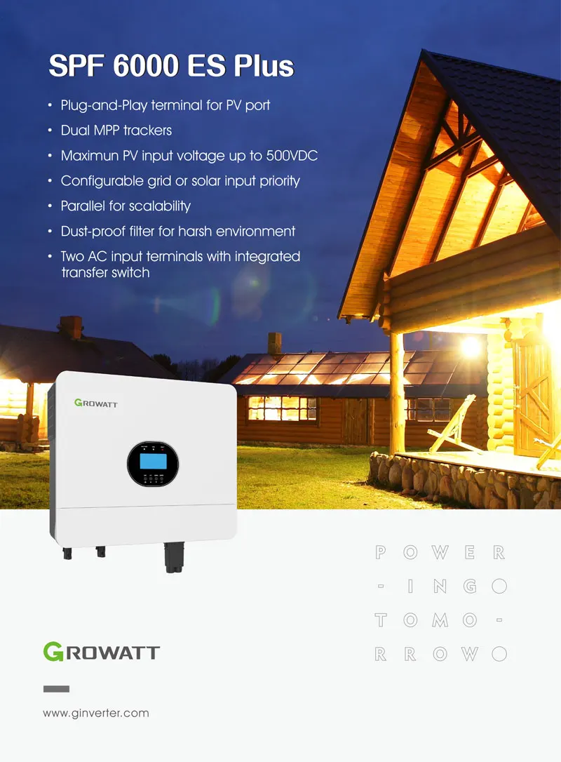 Growatt Off-Grid Storage Inverter Hybrid Inverter 6000W 6KW 220V Single Phrase PV 500V  BMS Wifi Pure Sine Wave SPF6000ES Plus