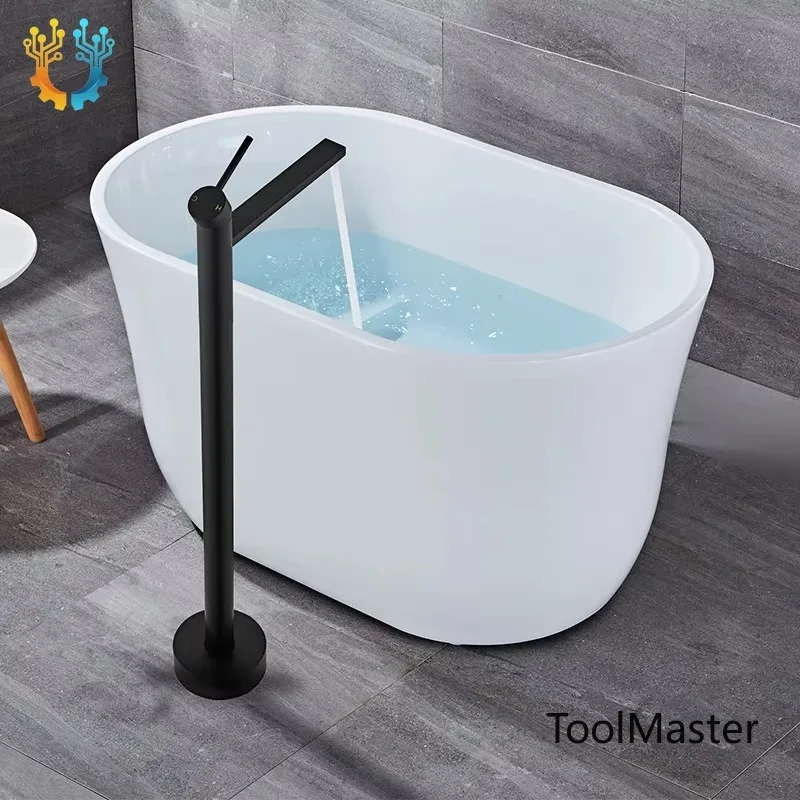 【2026】Black Copper Freestanding Handwashing Pedestal Basin Bathtub Faucet Shower Wooden Bucket Hot And Cold Tub Edge Side Water
