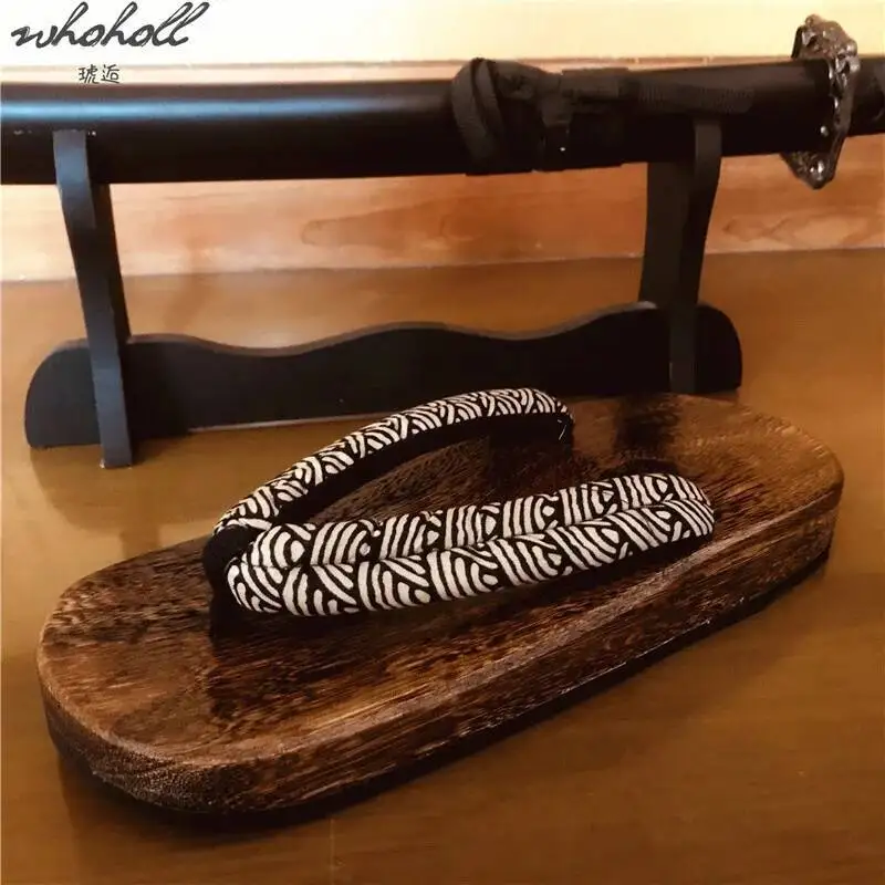 WHOHOLL bois Geta été homme femme pantoufle grand japonais bois Geta tongs sabots antidérapants pantoufles grande taille 47 48