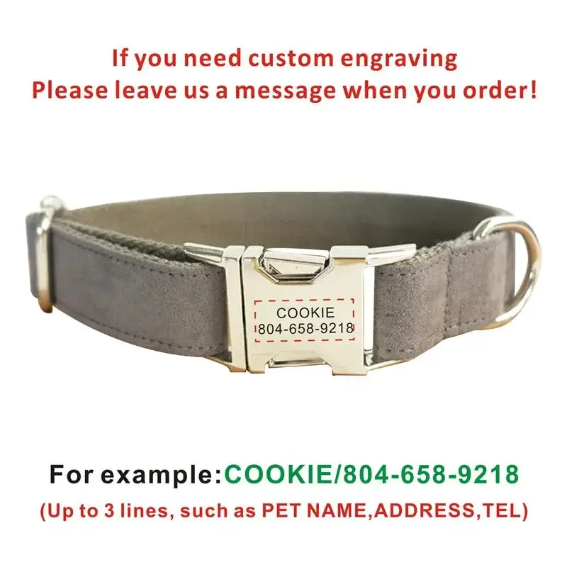 Personalized Dog Collar Customized Pet Collars Free Engraving ID Nameplate Tag Pet Accessory Multi Velvet Puppy Collar Leash