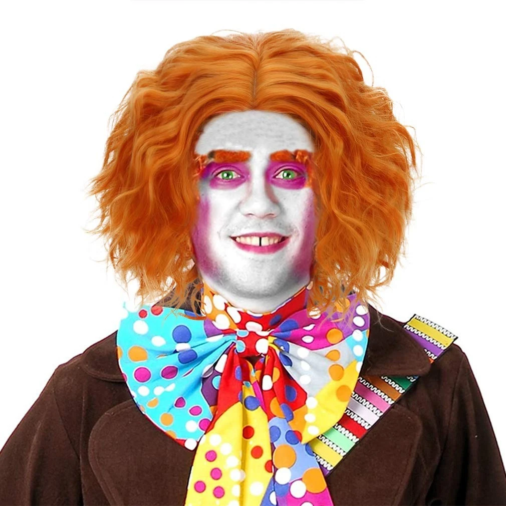 

Short orange mad hatted Cosplay wig curly artificial fiber wavy movie animation wig party Halloween costume hair in the party