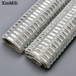 crystal 5x15 rhinestone applique trim strass mesh bridal beaded banding 24x40cm/roll iron on/sewing clothes bag shoe decoration