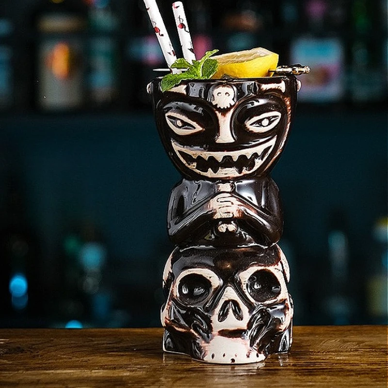 كأس النبيذ جزيرة عيد الفصح أكواب تيكي السيراميك أكواب تيكي بار درينكوير الإبداعية كوب كوكتيل هدية الهالوين هاواي نمط تيكي القدح #3