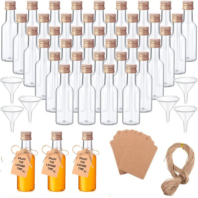 10/30/50/100Pcs Plastic Liquor Bottle Set Mini 1.7 Oz Clear Juice Bottle Cereal Silver/Gold Caps Bottle Party Decorative Bottles