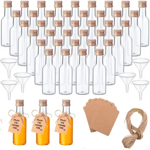 10/30/50/100Pcs Plastic Liquor Bottle Set Mini 1.7 Oz Clear Juice Bottle Cereal Silver/Gold Caps Bottle Party Decorative Bottles