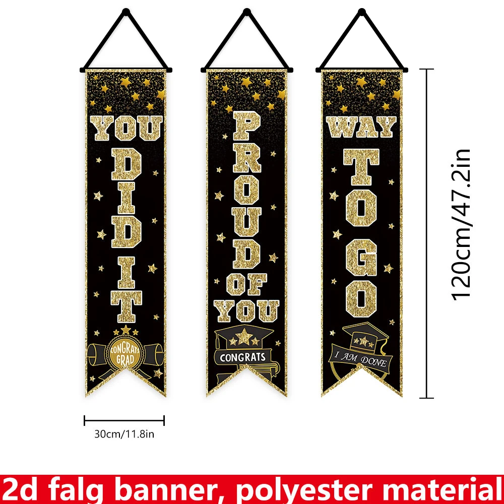 3Pcs 2D Flat Graduation Banners,Chinese Couplet Style for High School & College Graduation,Ideal for Entrance,Party&Event Decor