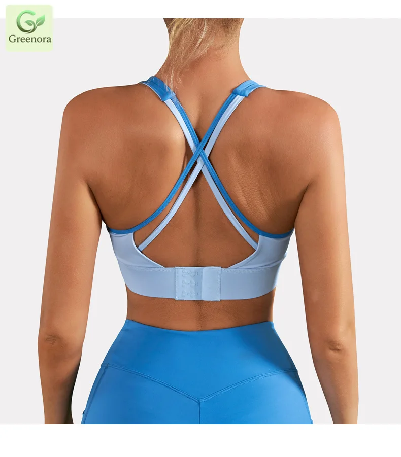 Greenora Color Block Sports Bra for Women High Impact Seamless Yoga Top Padded Push Up Gym Crop Top Running Workout Brassiere