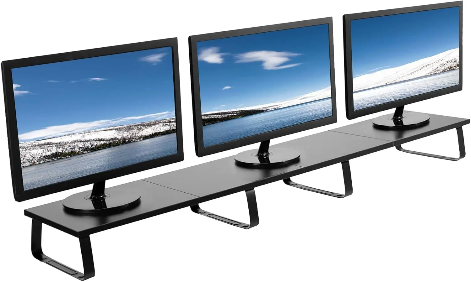 55 inch Extra Long Monitor Stand, Wood & Steel Desktop Riser, Ergonomic Multi Screen Riser for TV, Keyboard, Laptop, Black