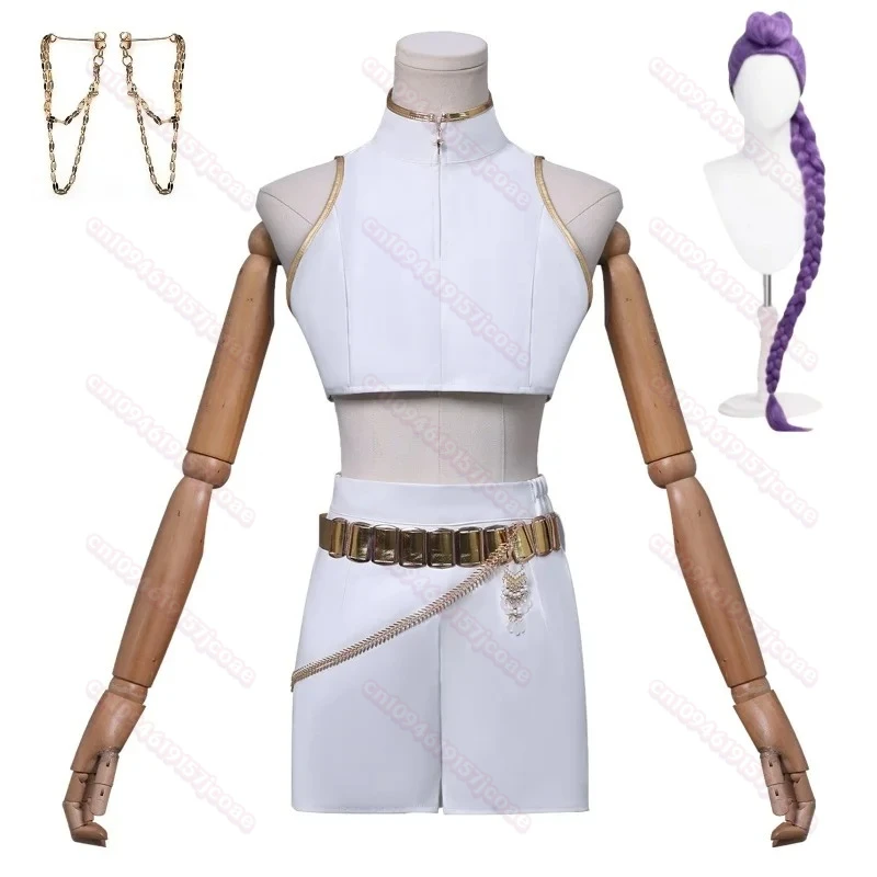 

Kpop Demon Hunter Rumi Cosplay Costume Wig Huntrix White Suit Korean Wave Superstar Idol Performance Sets Halloween Carnival