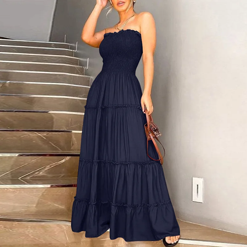 

2026 summer new style strapless solid color grand dress dress