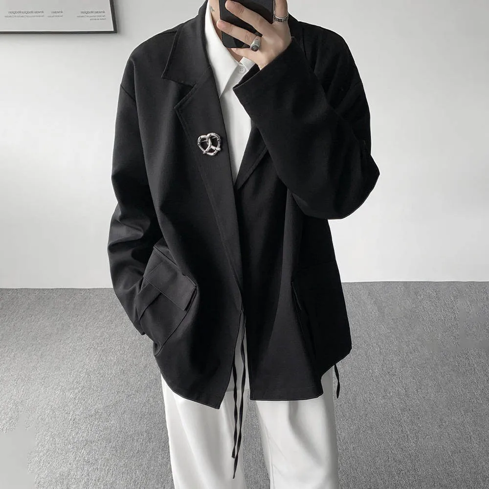 

Осенняя новая мужская однотонная куртка с длинными рукавами, китайская модная тенденция в стиле ретро, свободные повседневные нишевые мужские топы на High Street, 2025 г.