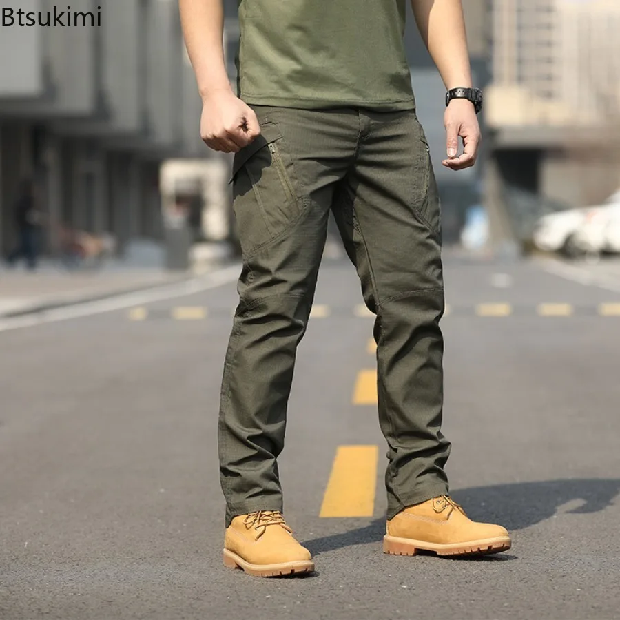 Multi-Pocket Cargo Pants Men's Tactical Pants Slim Water Resistant Quick Dry Hiking Work Trousers for Fishing Camping Outdoor