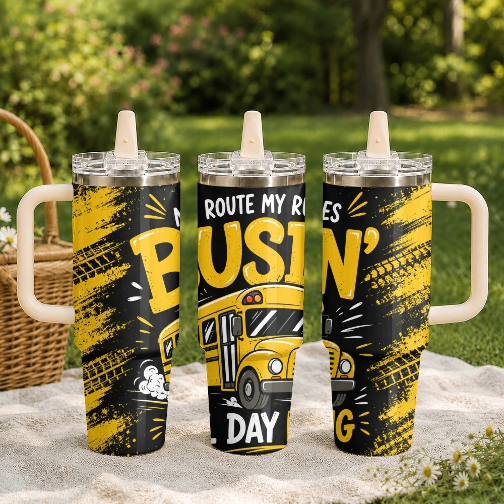 School Bus Sign Vacuum Flasks 40oz Thermal Tumbler with Handle Stainless Steel Vacuum Insulated Leak Proof Travel Mug