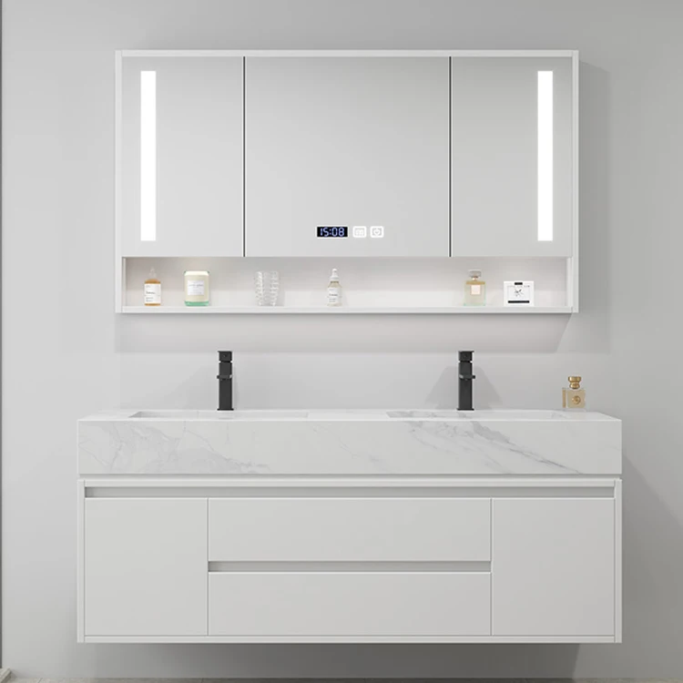 Waterproof Washroom Furniture small Modern white Wall Mount Floating Bathroom Storage Vanity Cabinets Sets With Sink Basin