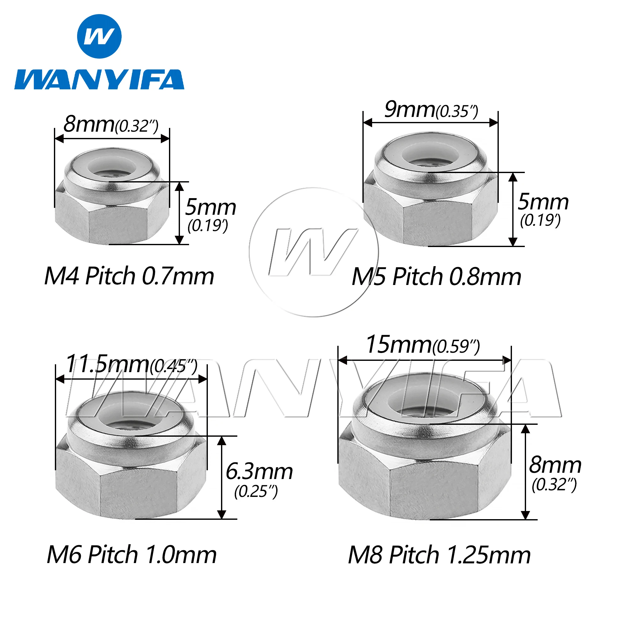Wanyifa 6pcs Titanium Nut M4 M5 M6 M8 External Hex Insert Nylon Lock Ti Alloy GR5 Nuts for Bike Motorcycle Car